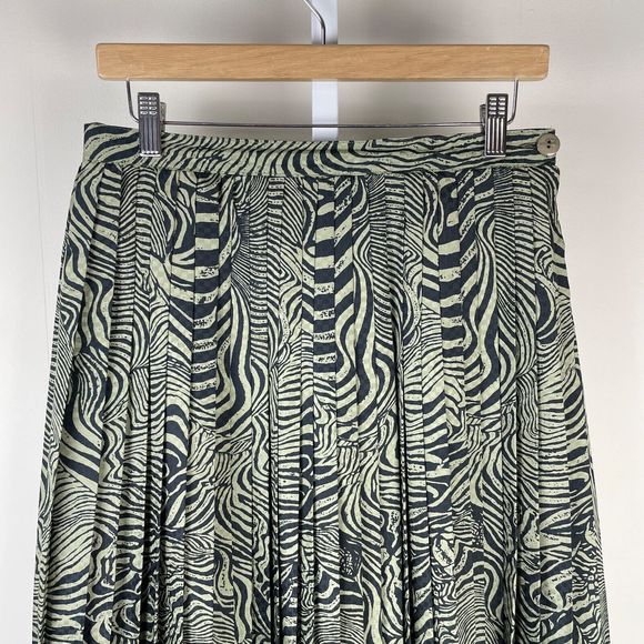 Vintage Bardehle Pleated Maxi Skirt Olive Green Black Swirly Stripes EU‎ Size 40 - Picture 2 of 6
